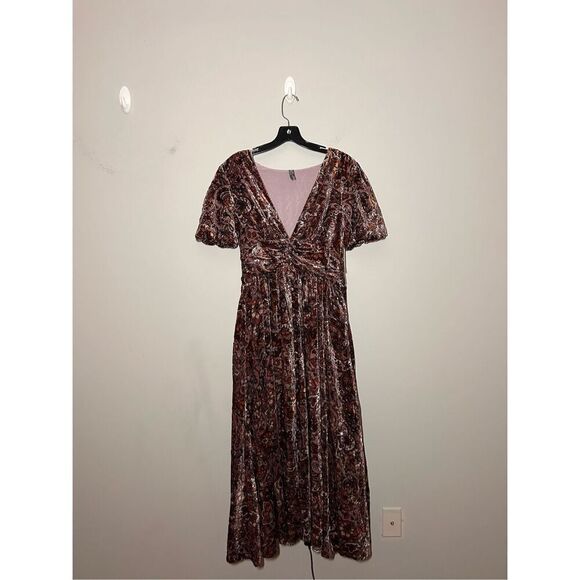 Anthropologie velvet pink combo dress size 6 C25-4 - Picture 1 of 4